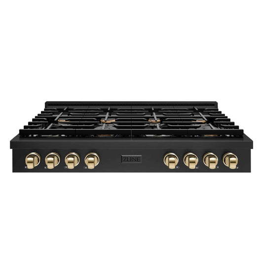 ZLINE 48" Paramount Gas Rangetop Black Stainless Steel Polished Gold SRTBZ-48-G