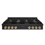 ZLINE 48" Paramount Gas Rangetop Black Stainless Steel Polished Gold SRTBZ-48-G