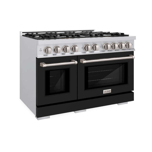 ZLINE 48" Select Dual Fuel Range Gas Cooktop Electric Convection Oven Stainless Steel Black Matte Door HDR-BLM-48