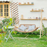 PURPLE LEAF Double Cloud Hanging Chair - Outdoor Patio Rattan Swing Chair with Cushion and Backrest.