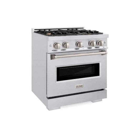 ZLINE 30" Dual Fuel Range, Gas Cooktop, Electric Convection Oven DuraSnow® Stainless Steel, Brass Burners CDRS-BR-30