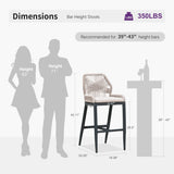 PURPLE LEAF Outdoor Bar Stools Wicker Rattan Bar Stools with Back Aluminum Outside Garden Patio Bar Chairs