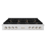ZLINE 48" Paramount Gas Rangetop DuraSnow® Stainless Steel Brass Burners SRTS-BR-48