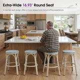 PURPLE LEAF Patio French Round Counter Stool Set of 2 Rattan Backless Stackable Barstools Aluminum Frame Footrest with Woven Wicker for Outdoor Kitchen Yard