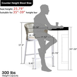 PURPLE LEAF Bar Stool Rattan Bar Stools Counter Stools with Back Metal Bar Height Stool Outdoor Bar Chair for Garden Kitchen