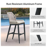 PURPLE LEAF Outdoor Bar Stools Wicker Rattan Bar Stools with Back Aluminum Outside Garden Patio Bar Chairs