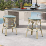 PURPLE LEAF Patio French Round Counter Stool Set of 2 Rattan Backless Stackable Barstools Aluminum Frame Footrest with Woven Wicker for Outdoor Kitchen Yard