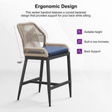 PURPLE LEAF Patio Sunbrella Bar Stools Set of 2  Rattan Bar Aluminum Bar Stool Outdoor Barstools with Back and Cushion for Garden Kitchen Island