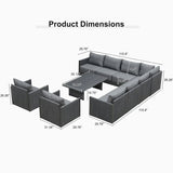 PURPLE LEAF Sanori L-Shaped Patio Couch Set Modular Sofa with Grey Cushions and Ottoman for Backyard
