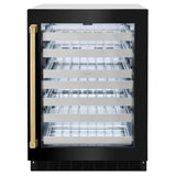 ZLINE 24" Touchstone Dual Zone 44 Bottle Wine Cooler Black Stainless Steel Glass Door Polished Gold Handle  RWDOZ-BS-24-G