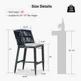 PURPLE LEAF Outdoor Bar Stools Set of 2 for Overweight Wicker Rattan Patio Barstools Woven Modern Bar Chairs with Backrest and Cushions for Garden Outside