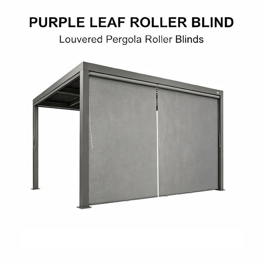 PURPLELEAF Outdoor Grey Solid Color Roller Blinds for Louvered Pergolas, Thermal Insulated, UV & Waterproof Fabric, Privacy Protection, Easy Installation