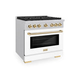 ZLINE 36"Paramount Dual Fuel Range DuraSnow® White Matte, Gold SDRSZ-WM-36-G