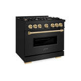 ZLINE 36" Dual Fuel Range, Gas Cooktop, Electric Convection Oven Black Stainless Steel, Gold CDRBZ-36-G