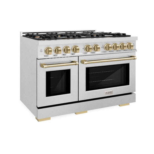ZLINE 48" Select Dual Fuel Range Gas Cooktop Electric Convection Oven DuraSnow® Stainless Steel Champagne Bronze HDRSZ-48-CB