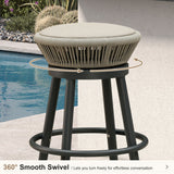 PURPLE LEAF Outdoor Swivel Bar Stools Set of 2 Metal Modern Rattan Bar Chairs with Backrest Aluminum Woven Barstools with Cushions