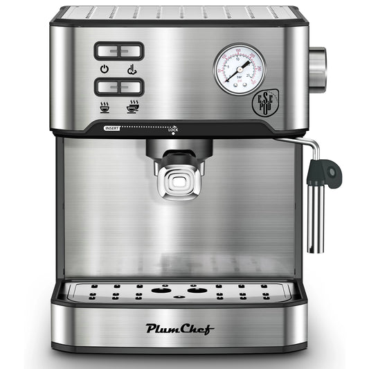 PlumChef Espresso Machine Household Coffee Espresso Maker with Milk Frother Steam Wand Pressure Gauge 54oz Water Tank Low Noise and Fast Coffee Machine for Cappuccino Latte