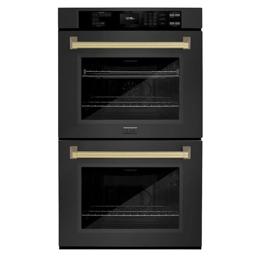 ZLINE 30"Professional True Convection Double Wall Oven, Air Fry, Self Clean Black Stainless Steel, Champagne Bronze WADBZ-30-CB