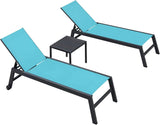 PURPLE LEAF Patio Chaise Lounge Textilene Pool with Wheels Sunbathing Chair for Outdoor, Beach, Yard, Side Table Included