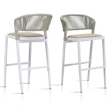 PURPLE LEAF Outdoor Bar Stools Set of 2, All-Weather Rope Wicker Aluminum Patio Bar Chairs for Deck, Balcony, Garden, Kitchen Island