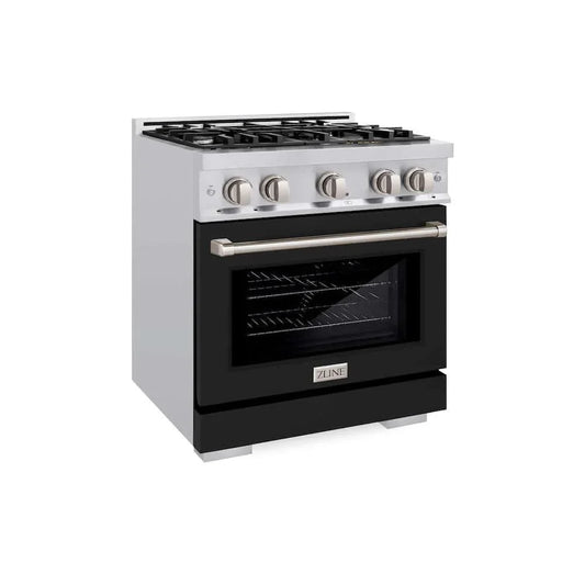 ZLINE 30" Select Dual Fuel Range Gas Cooktop Electric Convection Oven Stainless Steel Black Matte Door HDR-BLM-30