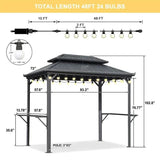 PURPLE LEAF Hardtop Grill Gazebo for Patio Grey Permanent Metal Roof Outside Sun Shade Outdoor BBQ Canopy with String Lights