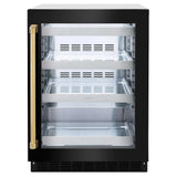 ZLINE 24" Touchstone 151 Can Beverage Fridge Black Stainless Steel Glass Door Gold Handle RBSOZ-BS-24-G