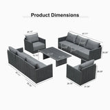 PURPLE LEAF Sanori L-Shaped Patio Couch Set Modular Sofa with Grey Cushions and Ottoman for Backyard