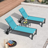 PURPLE LEAF Outdoor Lounge Chair Patio Chaise Pool Lounger Aluminum Frame with Side Table and Wheels for Outside Sunbathing Tanning Recliner Including Pillows