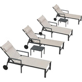 PURPLE LEAF Outdoor Lounge Chair Patio Chaise Pool Lounger Aluminum Frame with Side Table and Wheels for Outside Sunbathing Tanning Recliner Including Pillows
