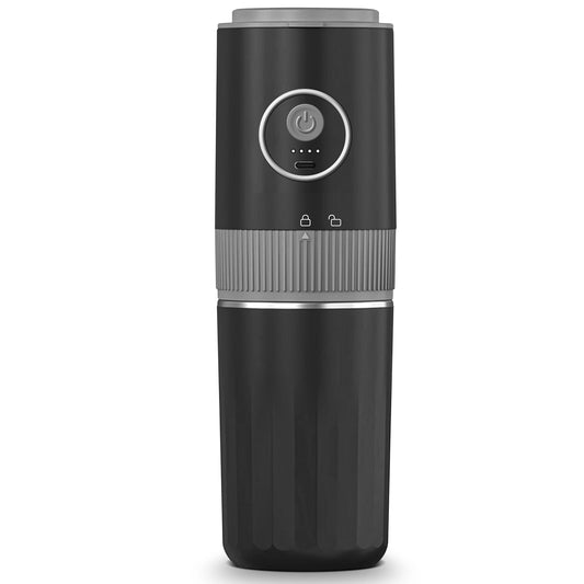 Plum Chef Portable Electric Coffee Grinder and Hand Brew Coffee Maker, 4 in 1 Wireless Travel Coffee Machine with 1500mAh Battery, Adjustable Burr Grinder, 320ml Stainless Steel Cup, for Travel Camping Home Office, Black