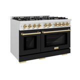 ZLINE 48" Select Gas Range  Convection Gas Oven DuraSnow® Stainless Steel Black Matte Door Gold HGRSZ-BLM-48-G
