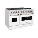 ZLINE 48"Classic Gas Range, Convection Gas Oven, DuraSnow® Stainless Steel, White Matte Door CGRS-WM-48