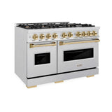 ZLINE 48" Dual Fuel Range, Gas Cooktop, Electric Convection Oven DuraSnow® Stainless Steel, Gold CDRSZ-48-G
