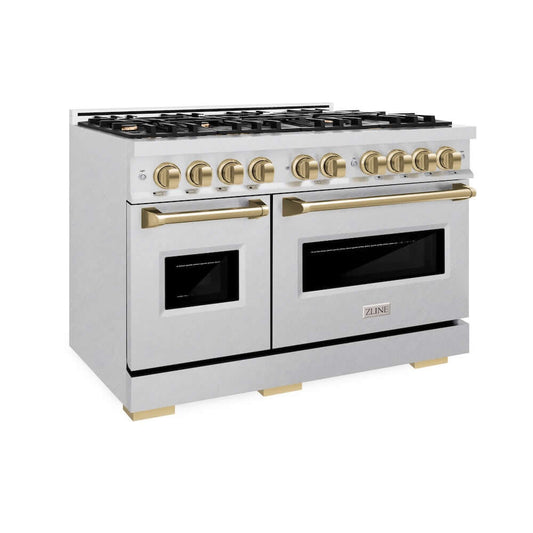 ZLINE 48" Classic Gas Range, Convection Gas Oven DuraSnow® Stainless Steel, Champagne Bronze CGRSZ-48-CB