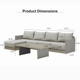 PURPLE LEAF Sanori L-Shaped Patio Couch Set Modular Sofa with Beige Cushions and Ottoman for Backyard