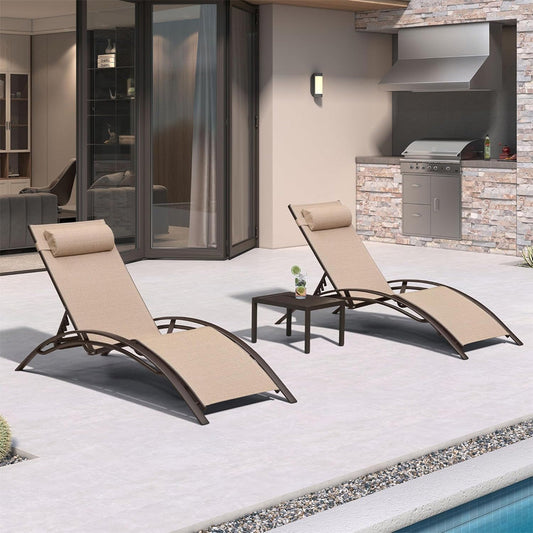 PURPLE LEAF Outdoor Chaise Lounge Chair  Patio Pool Lounger Bronze Aluminum Chairs with Side Table Adjustable Tanning Recliner for Outside Backyard Yard Deck Balcony Beach