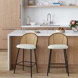 Jules 27.5" Modern Upholstered Rattan Counter Stool (Set of 2)