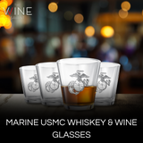 Marine USMC Whiskey & Wine Glasses Set of 4