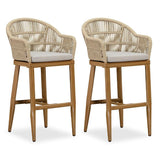 PURPLE LEAF Outdoor Bar Stools Rattan Bar Stools Counter Stools with Back and Cushions  for Patio, Garden, Kitchen