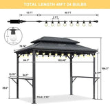 PURPLE LEAF Hardtop Grill Gazebo for Patio Grey Permanent Metal Roof Outside Sun Shade Outdoor BBQ Canopy with String Lights