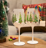 Set of 2 Stemmed Christmas Tree Design Wine Glasses - 14 oz