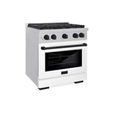 ZLINE 30"Gas Range, Convection Gas Oven, DuraSnow® White Matte, Matte Black SGRSZ-WM-30-MB