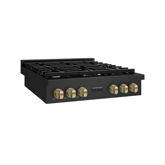 ZLINE 36" Paramount Gas Rangetop Black Stainless Steel Champagne Bronze SRTBZ-36-CB