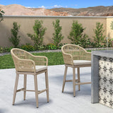 PURPLE LEAF Outdoor Bar Stools Rattan Bar Stools Counter Stools with Back and Cushions  for Patio, Garden, Kitchen