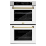 ZLINE 30"Professional True Convection Double Wall Oven, Air Fry, Self Clean, White Matte, Champagne Bronze WADZ-WM-30-CB