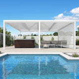PURPLE LEAF Athena Louvered Pergola White Outdoor Aluminum Pergola with Roller Blind Adjustable Gazebo for Patio Deck Garden
