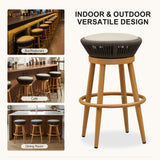 PURPLE LEAF Outdoor Swivel Bar Stools Set of 2 Metal Modern Rattan Bar Chairs with Backrest Aluminum Woven Barstools with Cushions