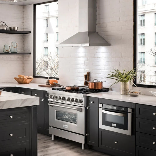 ZLINE 36" Bundled Stainless Dual Range, Range Hood, Microwave, 3KP-RARH36-MW
