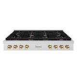 ZLINE 48" Paramount Gas Rangetop DuraSnow® Stainless Steel Polished Gold SRTSZ-48-G